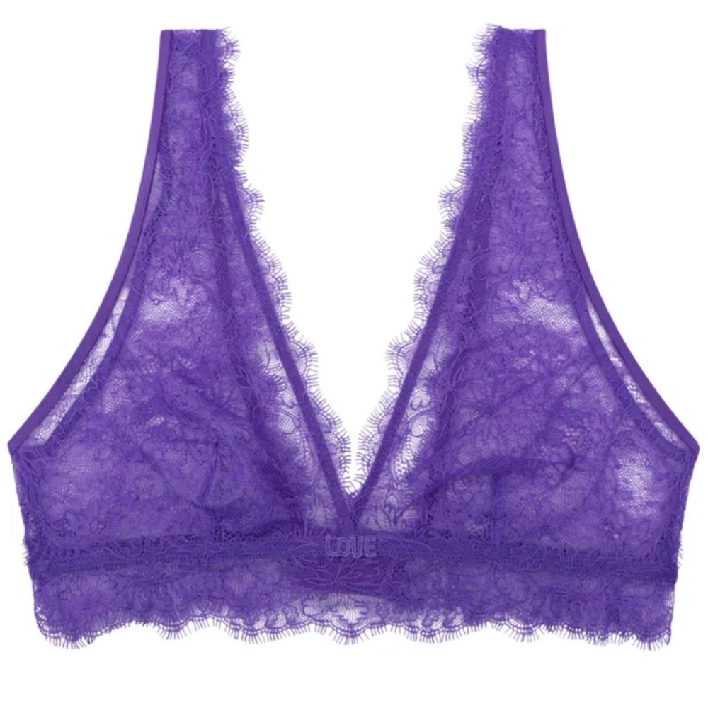 NWT Love Stories CHERIE Triangle Bra Unlined Lace Purple $99